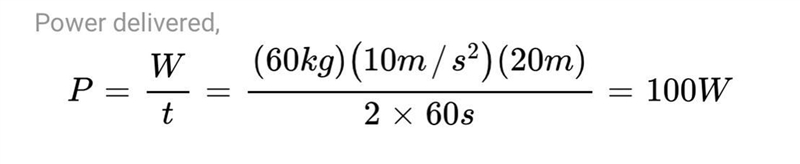 A 60kg person climbs stairs of total height of 20m in two minutes.calculate the power-example-1