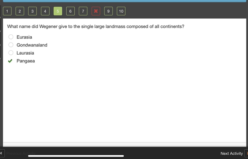 What name did Wegener give to the single large landmass composed of all continents-example-1