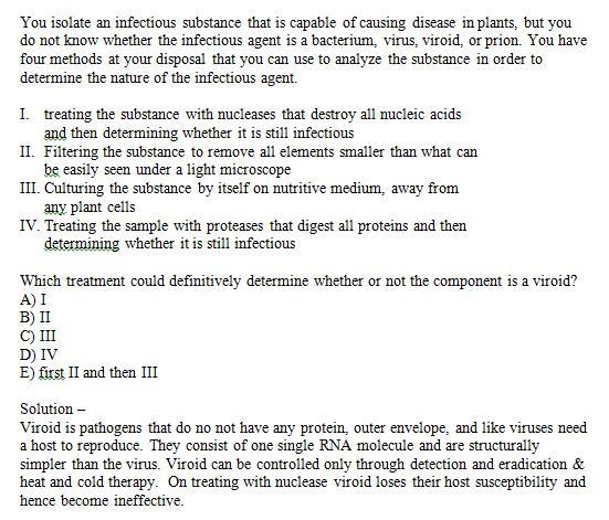 Which treatment could definitively determine whether or not the component is a viroid-example-1