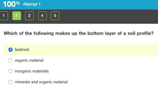 Which of the following makes up the bottom layer of a soil profile? organic material-example-1