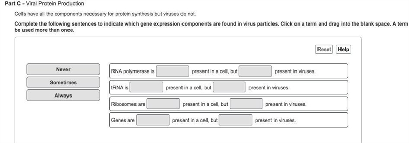 Complete the following sentences to indicate which gene expression components are-example-1