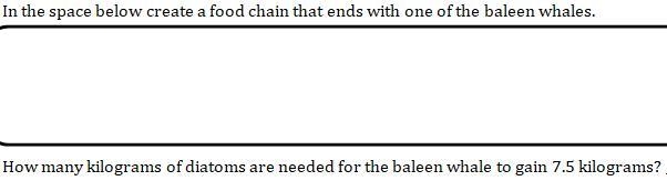 How many kilograms of diatoms are required for a Baleen Whale to gain 7.5 kilograms-example-1