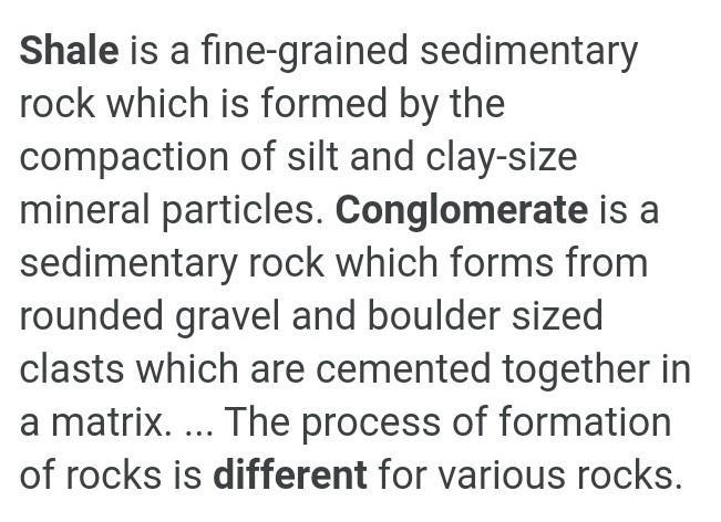 How does the conglomerate differ from the shale, in terms of particle size. NEED HELP-example-1