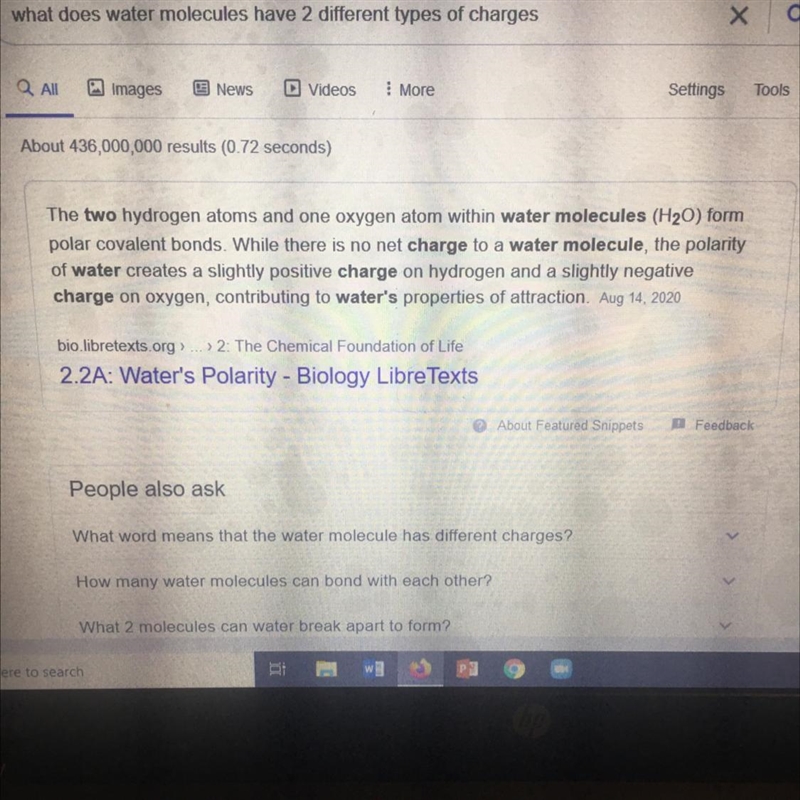 Why does water molecule have two different types of charges-example-1