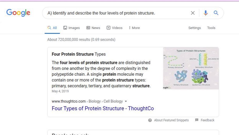 A) Identify and describe the four levels of protein structure.-example-1