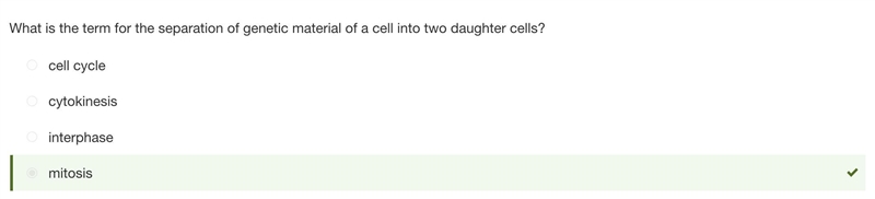 What is the term for the separation of genetic material of a cell into two daughter-example-1