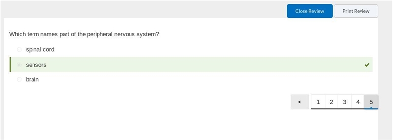 Which term names part of the peripheral nerves system A spinal cord B brain C sensors-example-1