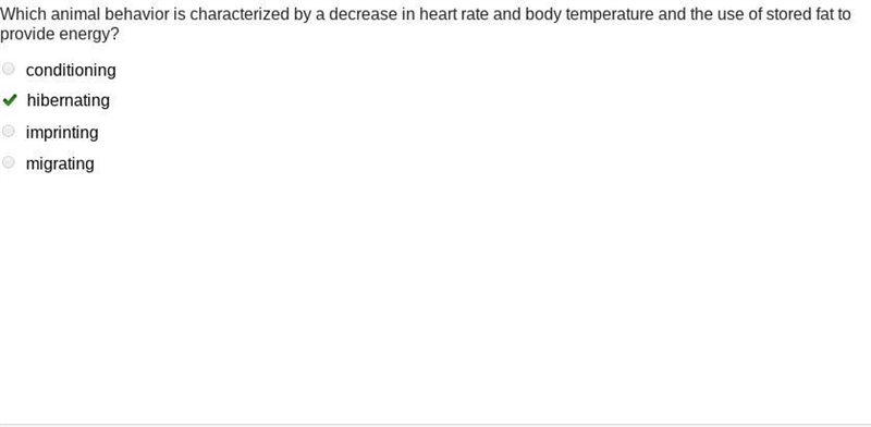 Which animal behavior is characterized by a decrease in heart rate and body temperature-example-1