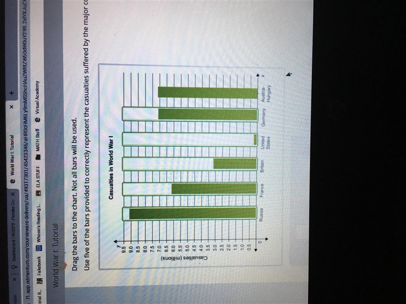 Drag the bars to the chart. Not all bars will be used. Use five of the bars provided-example-1