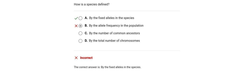 How is a species defined? O A. By the allele frequency in the population O B. By the-example-1