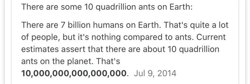 There are approximately 1 million ants for every how many people on the planet?-example-1