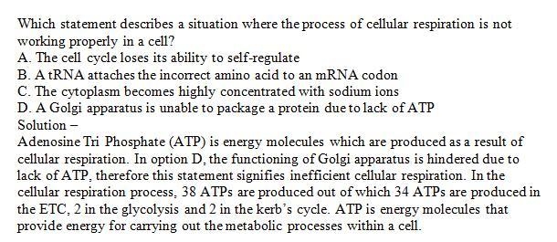 Which statement describes a situation where the process of cellular respiration is-example-1