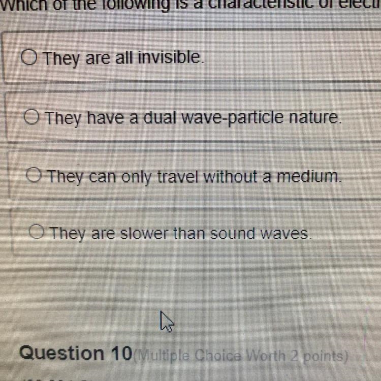 Which of the following is a characteristic of electromagnetic waves?-example-1