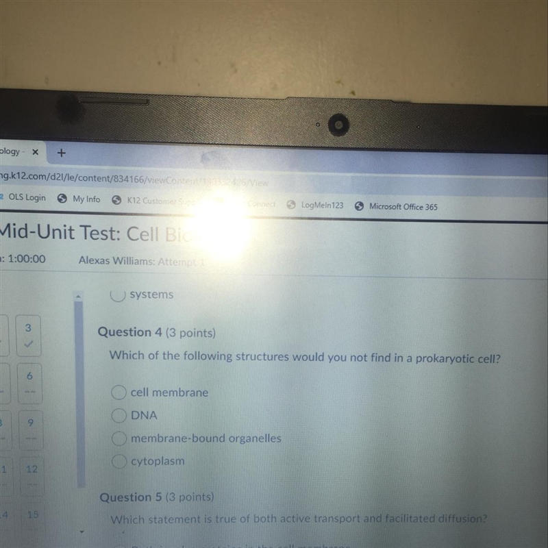 Question 4 (3 points) Which of the following structures would you not find in a prokaryotic-example-1