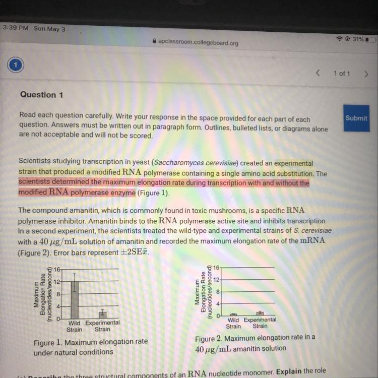 Determine the ratio of the average maximum elongation rate for the modified RNA polymerase-example-1