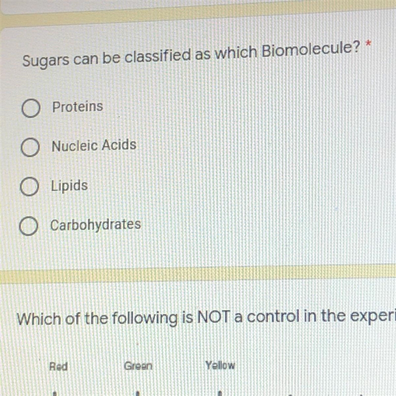 ASAP!! sugars can be classified as which biomolecule?-example-1