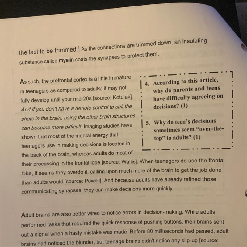 According to this article, why does the immature prefrontal cortex lead to conflict-example-1