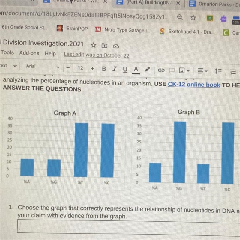 1. Choose the graph that correctly represents the relationship of nucleotides in DNA-example-1