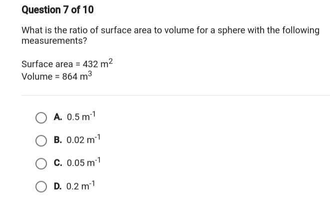 What is the ratio of surface area to volume for a sphere with the following measurements-example-1