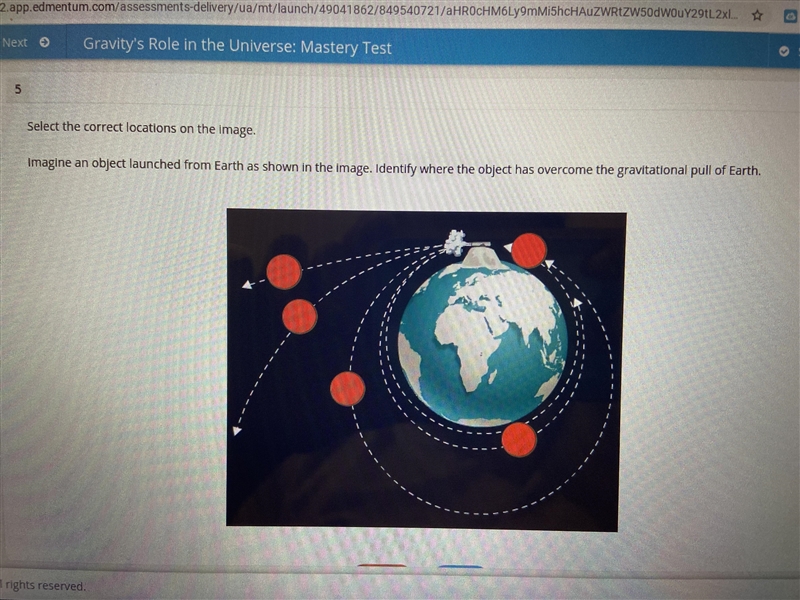 Imagine an object launched from Earth as shown in the image. Identify where the object-example-1