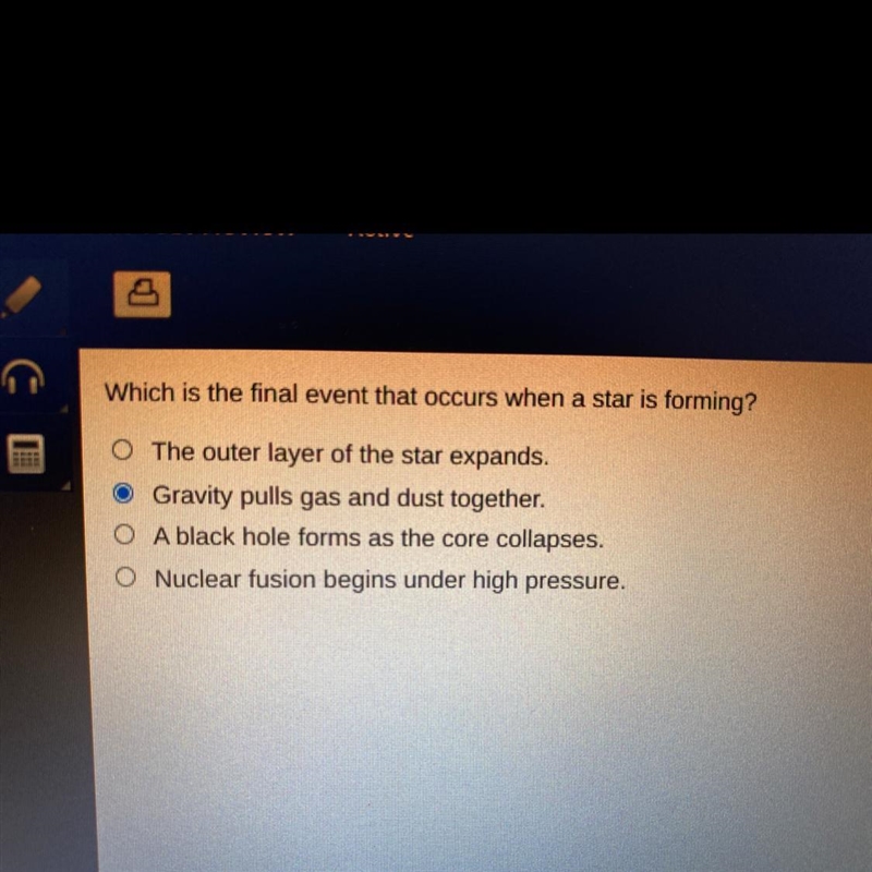 Which is the final event that occurs when a star is forming?-example-1