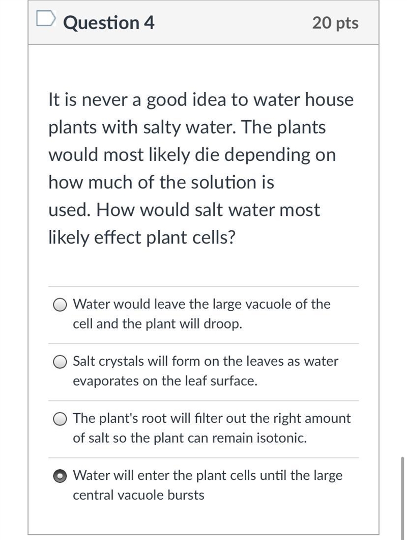 It’s never a good idea to Water house plant with salty water plants would most likely-example-1