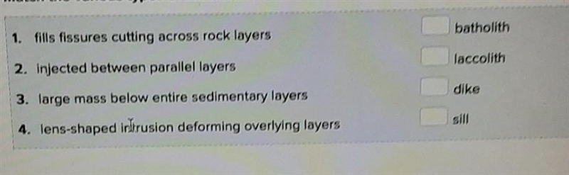 Match the various types of intrusive rock.​-example-1