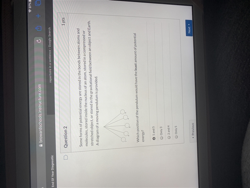 Which position of the pendulum would have the least amount of potential energy.-example-1