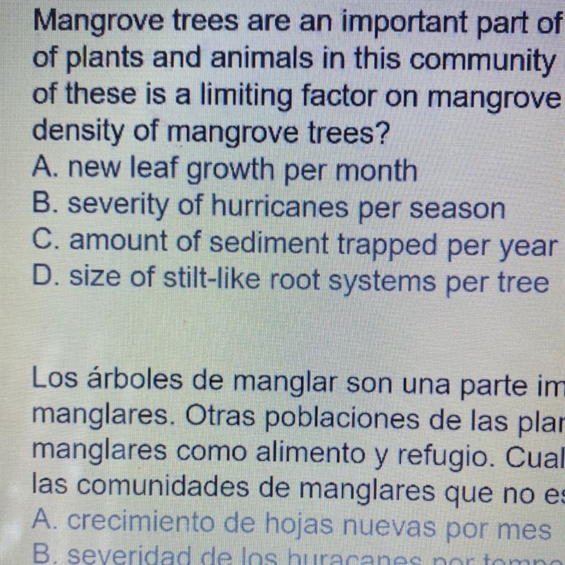 HELP ME NOW PLEASE !!Mangrove trees are an important part of a mangrove wetland community-example-1