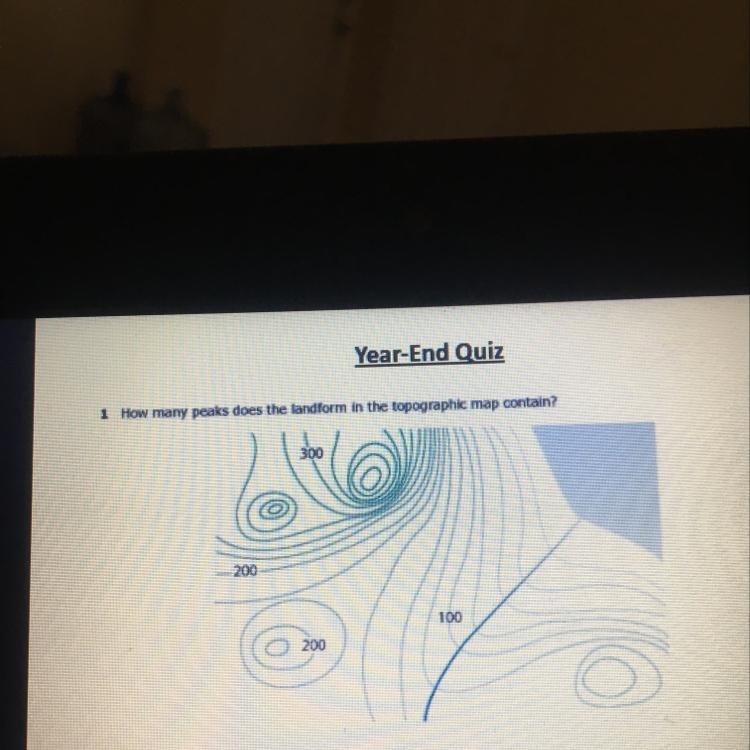 How many peaks does the landform in the topographic map contain?-example-1