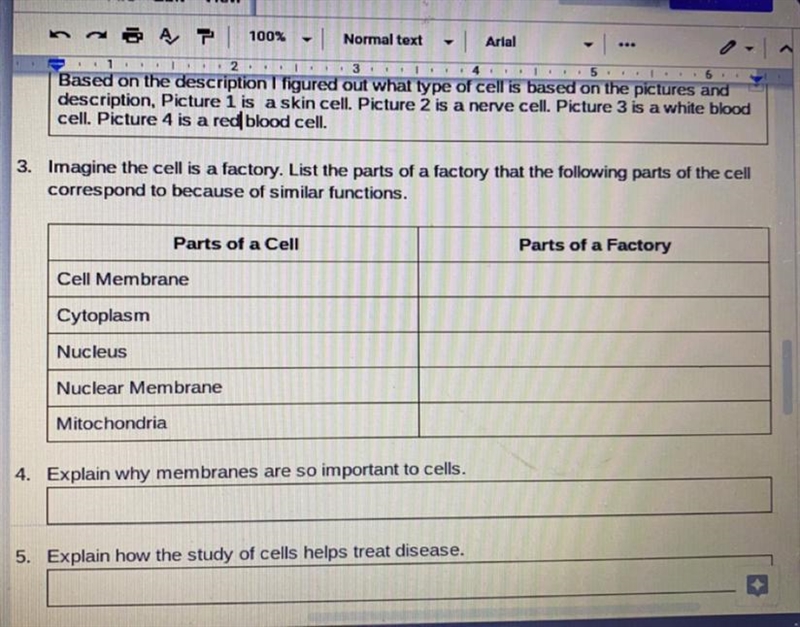 3. Imagine the cell is a factory. List the parts of a factory that the following parts-example-1