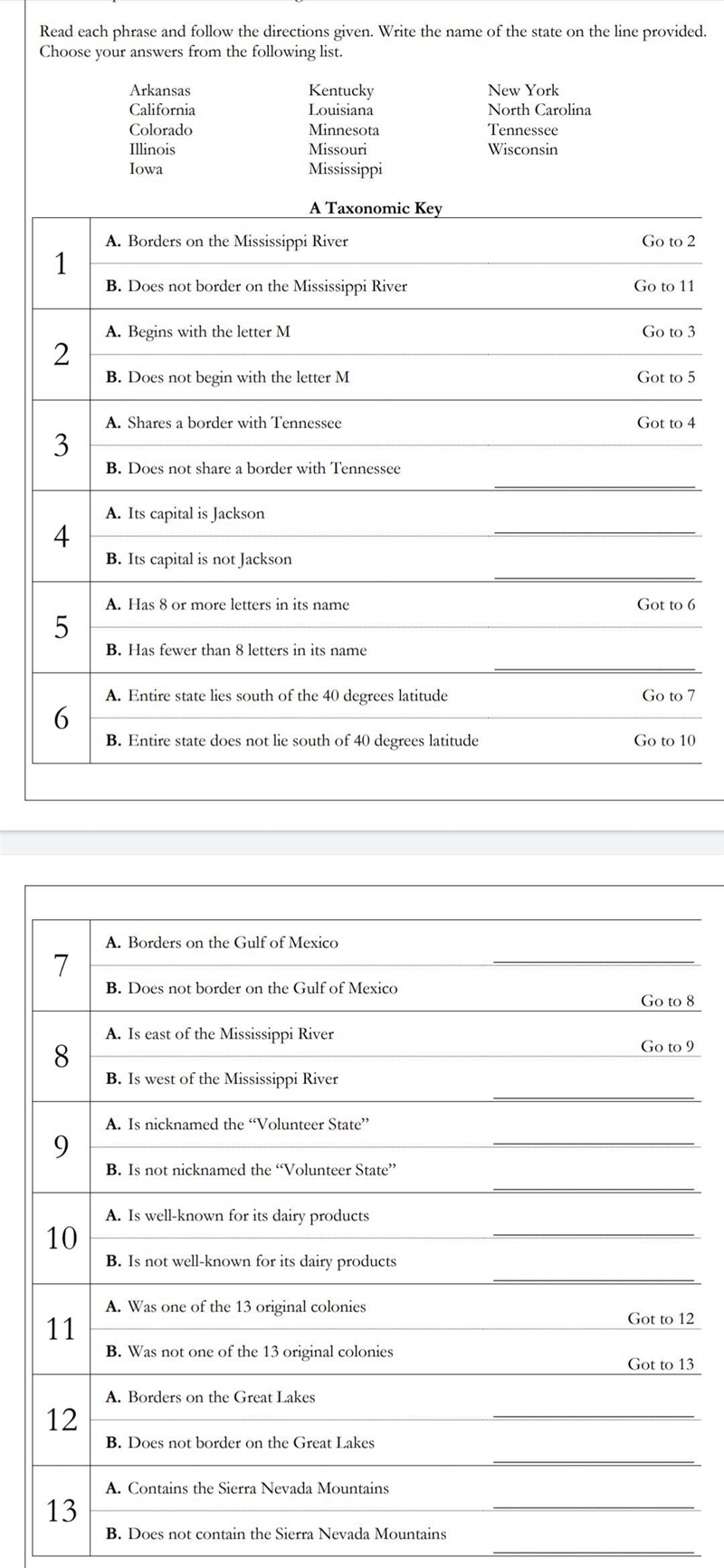 Can someone help me fill out this Taxonomic key-example-1