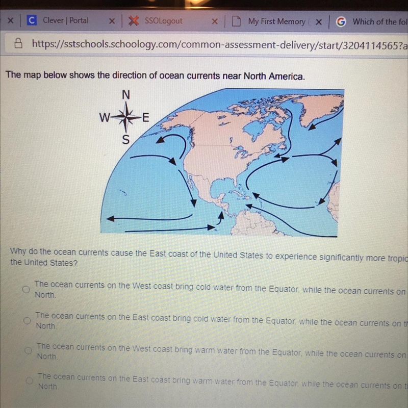 The map below shows the direction of ocean currents near North American. Why do the-example-1