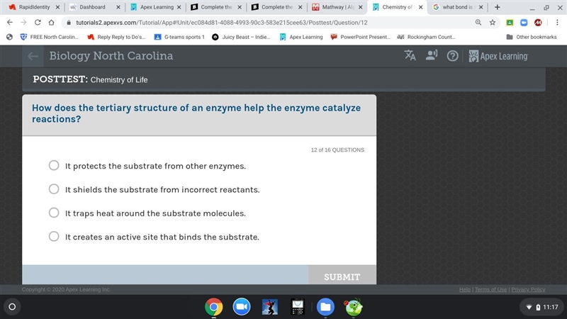 How does the tertiary structure of an enzyme help the enzyme catalyze reactions? A-example-1