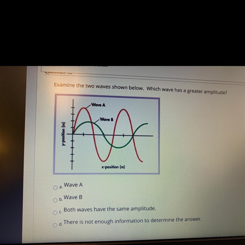 Examine the two waves shown below. Which wave has a greater amplitude-example-1