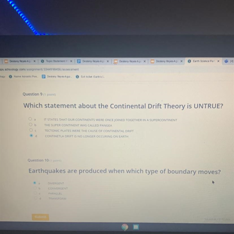 Which statement about the continental drift theory is untrue ?-example-1