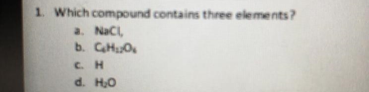 1. Which compound contains three elements?-example-1