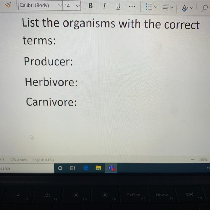 List the organisms with the correct terms: Producer: Herbivore: Carnivore:-example-1