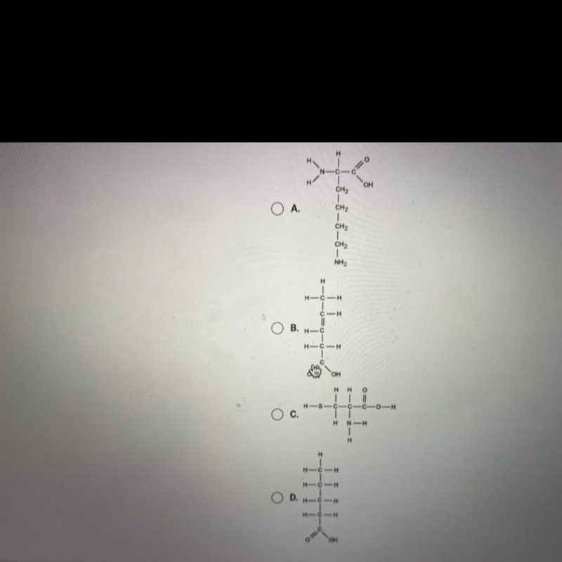 Question 3 of 10 Which of the following shows an unsaturated fatty acid?-example-1