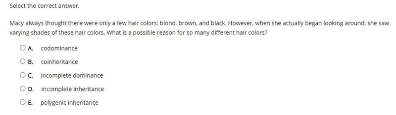 Select the correct answer. Macy always thought there were only a few hair colors: blond-example-1