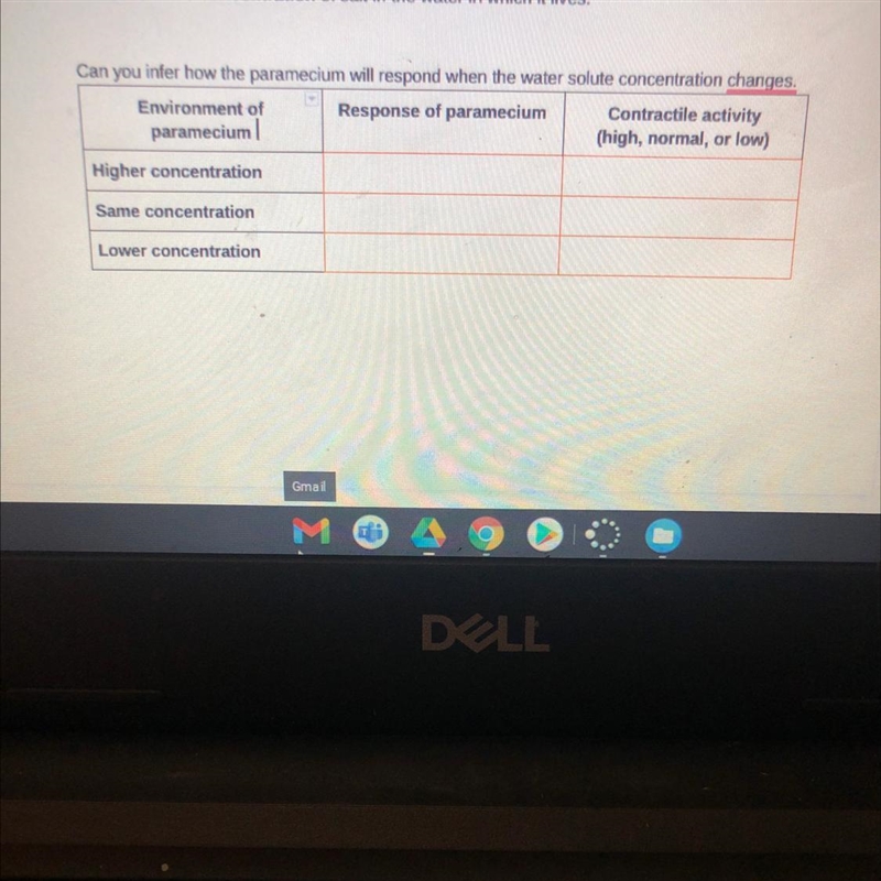 Can you infer how the paramecium will respond when the water solute concentration-example-1