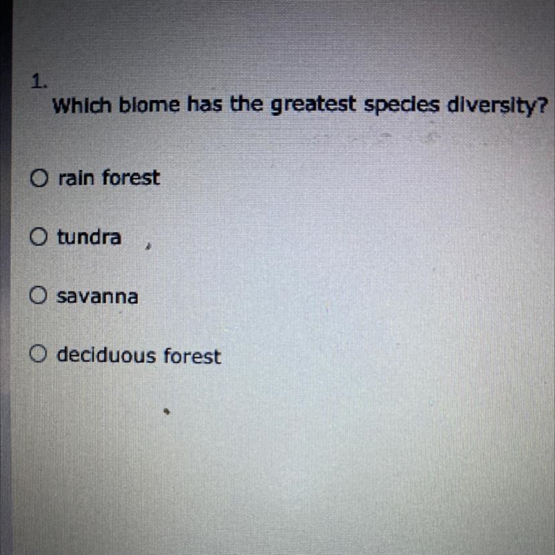 Which blome has the greatest species diversity?-example-1