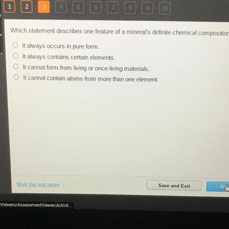 Which statement describes one feature of a mineral's definite chemical composition-example-1