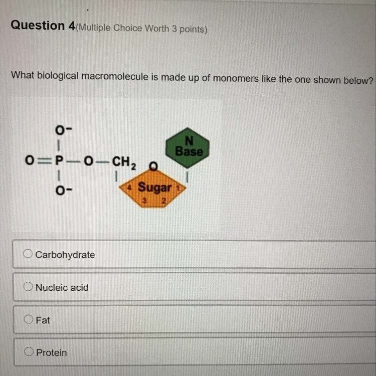 What biological marcromolecule is made up of monomers like the one shown below? A-example-1