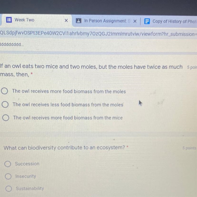 If an owl eats two mice and two moles, but the moles have twice as much mass, then-example-1