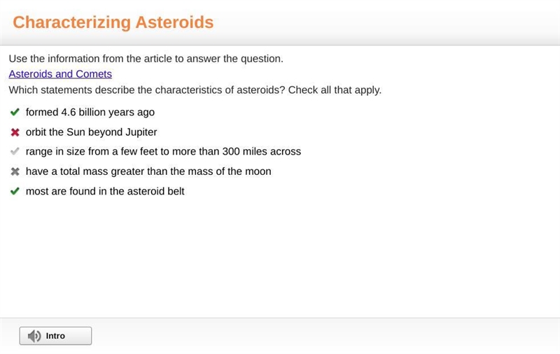 Use the information from the article to answer the question. Asteroids and Comets-example-1