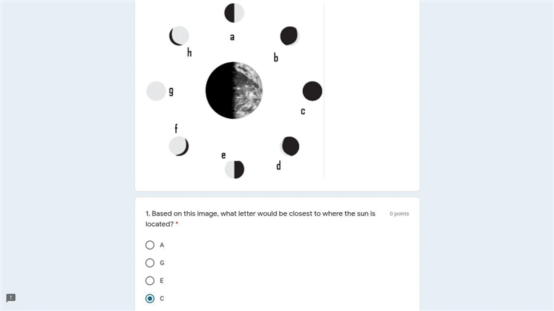 Based on this image, what letter would be closest to where the sun is located?-example-1