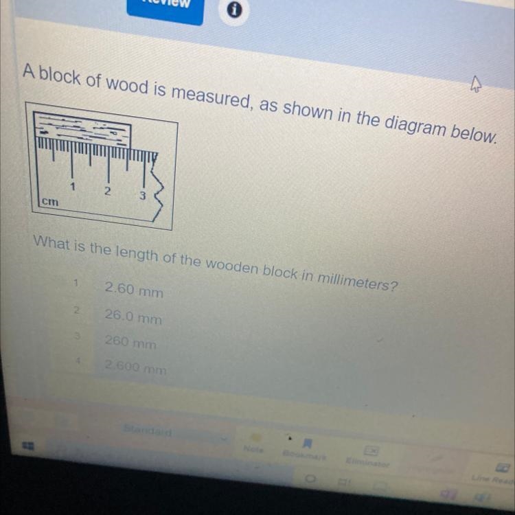 A block of wood is measured, as shown in the diagram below. What is the length of-example-1