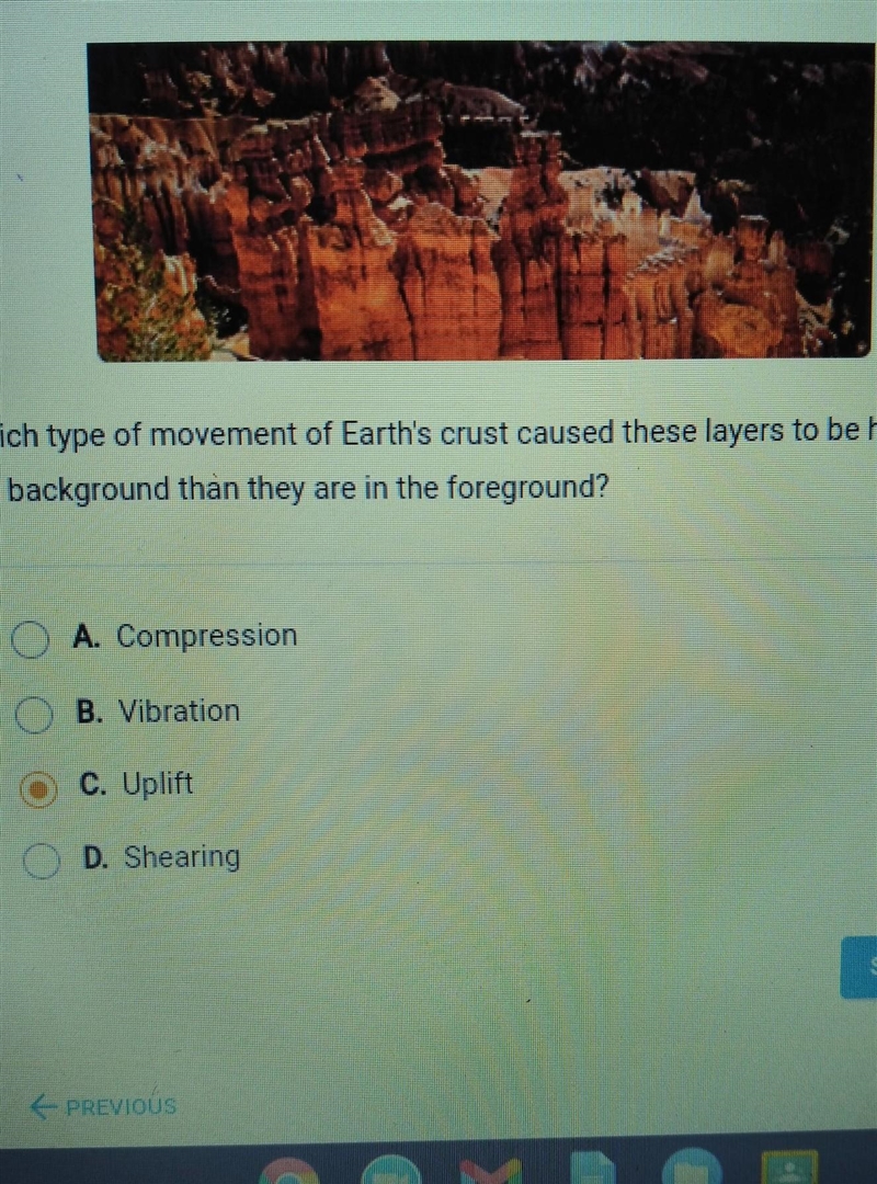 NEED HELP ASAP!!!!!! Which type of movement of Earth's crust caused these layers to-example-1