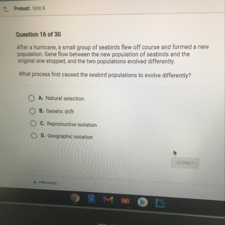 Question 16 of 30 After a hurricane, a small group of seabirds flew off course and-example-1